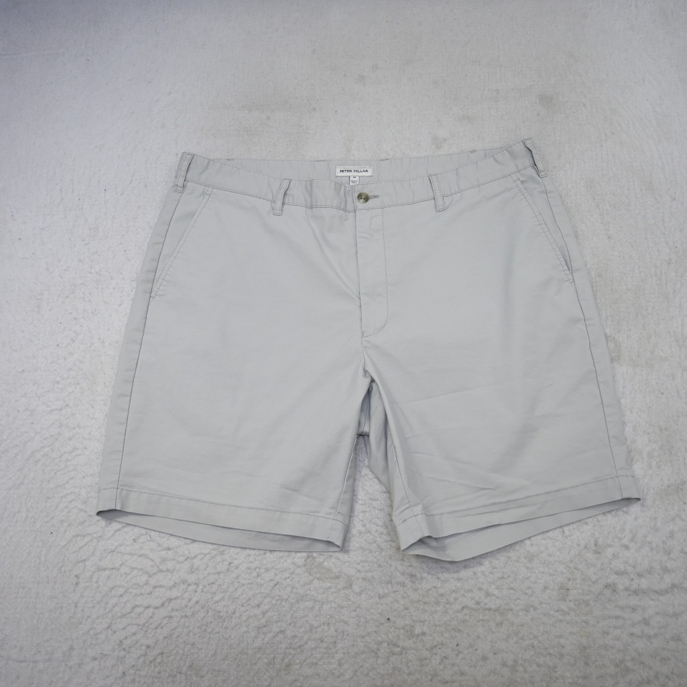 Peter Millar Chino Shorts Mens 38 x 8" Gray Modal Poly Stretch Flat Front Casual